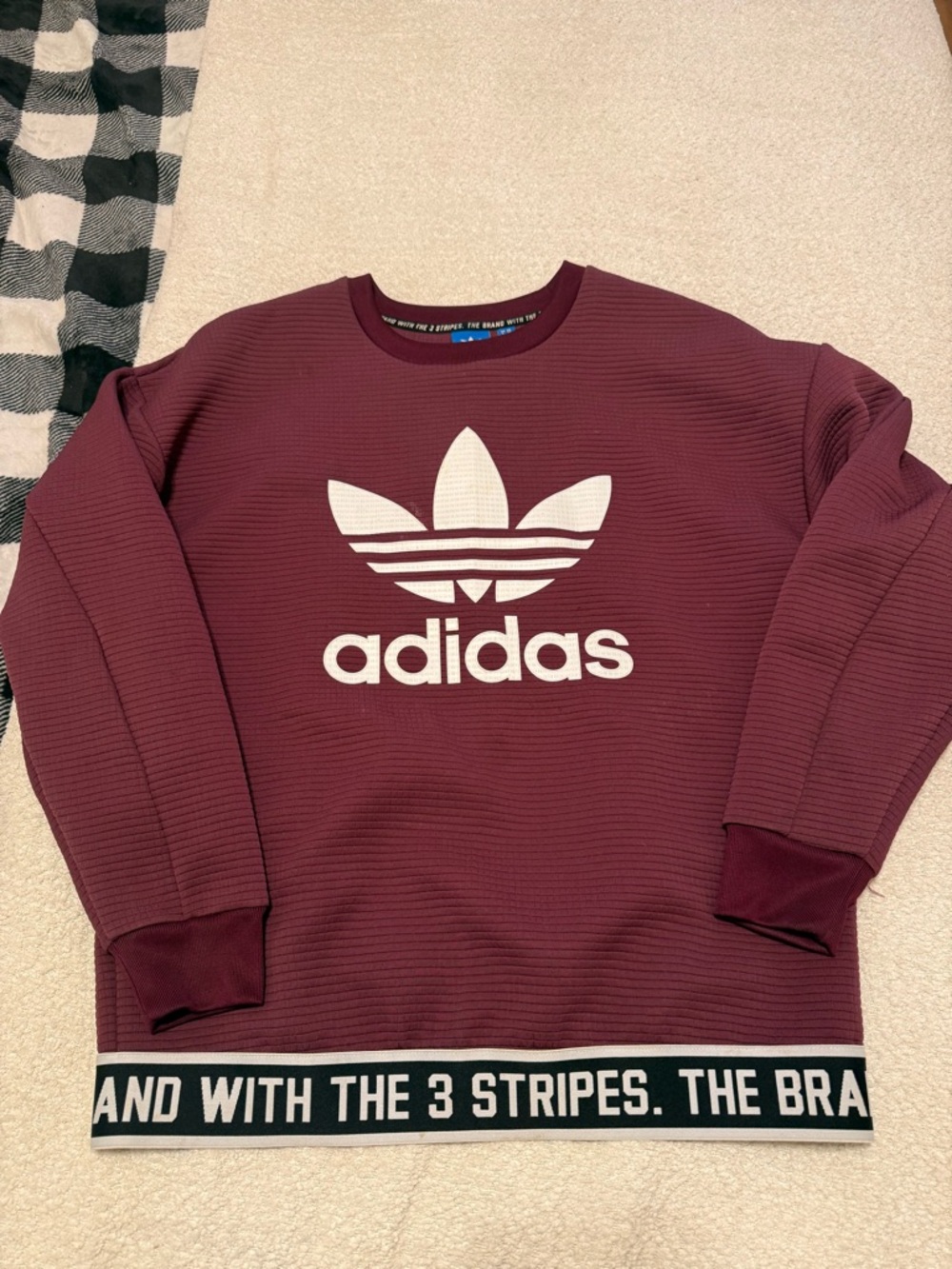 adidas Men's Crewneck Sweater in Burgundy with White Trefoil